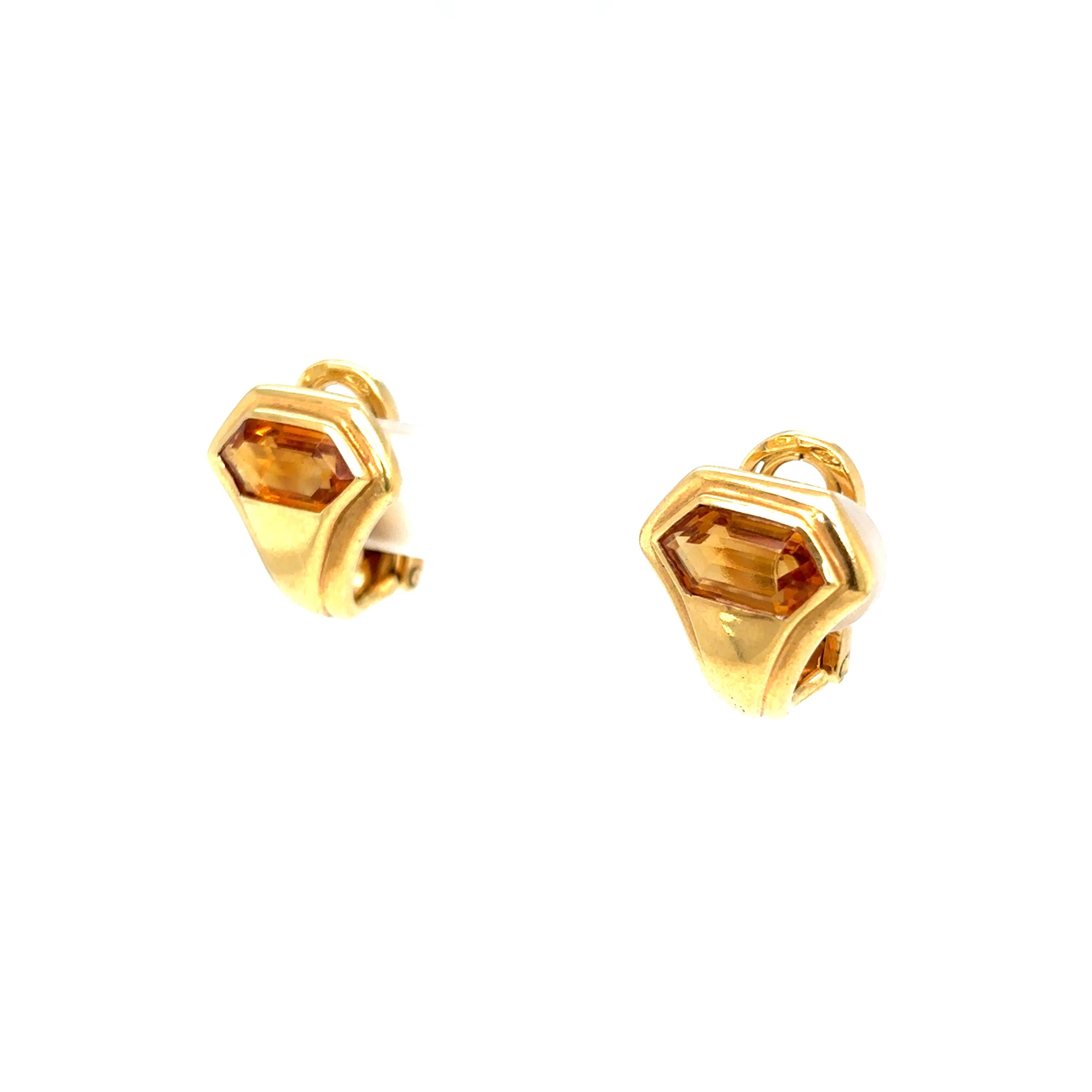 Bulgari Citrine 18 Karat Yellow Gold Hexagonal Clip on Earrings For Sale 1