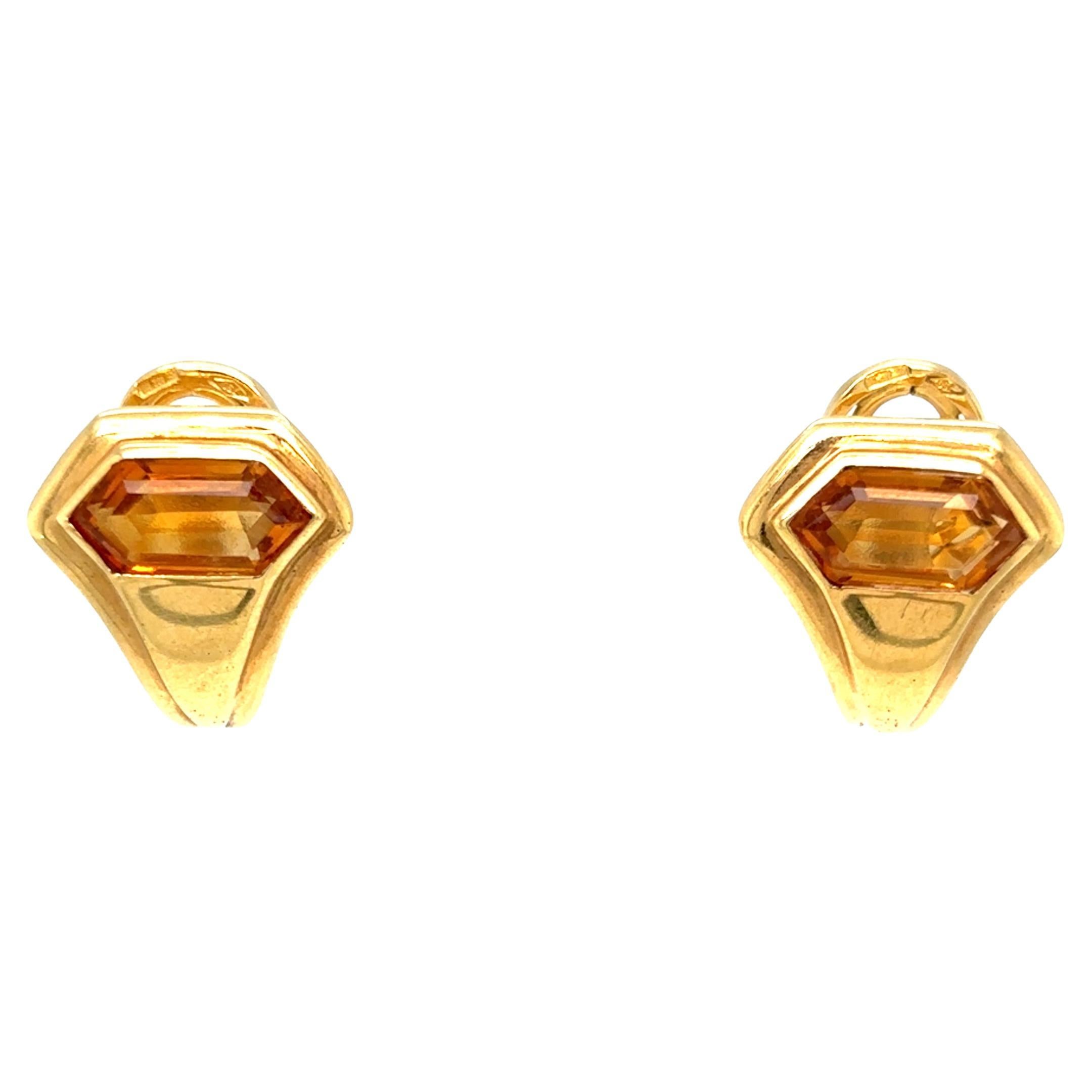 Bulgari Citrine 18 Karat Yellow Gold Hexagonal Clip on Earrings For Sale