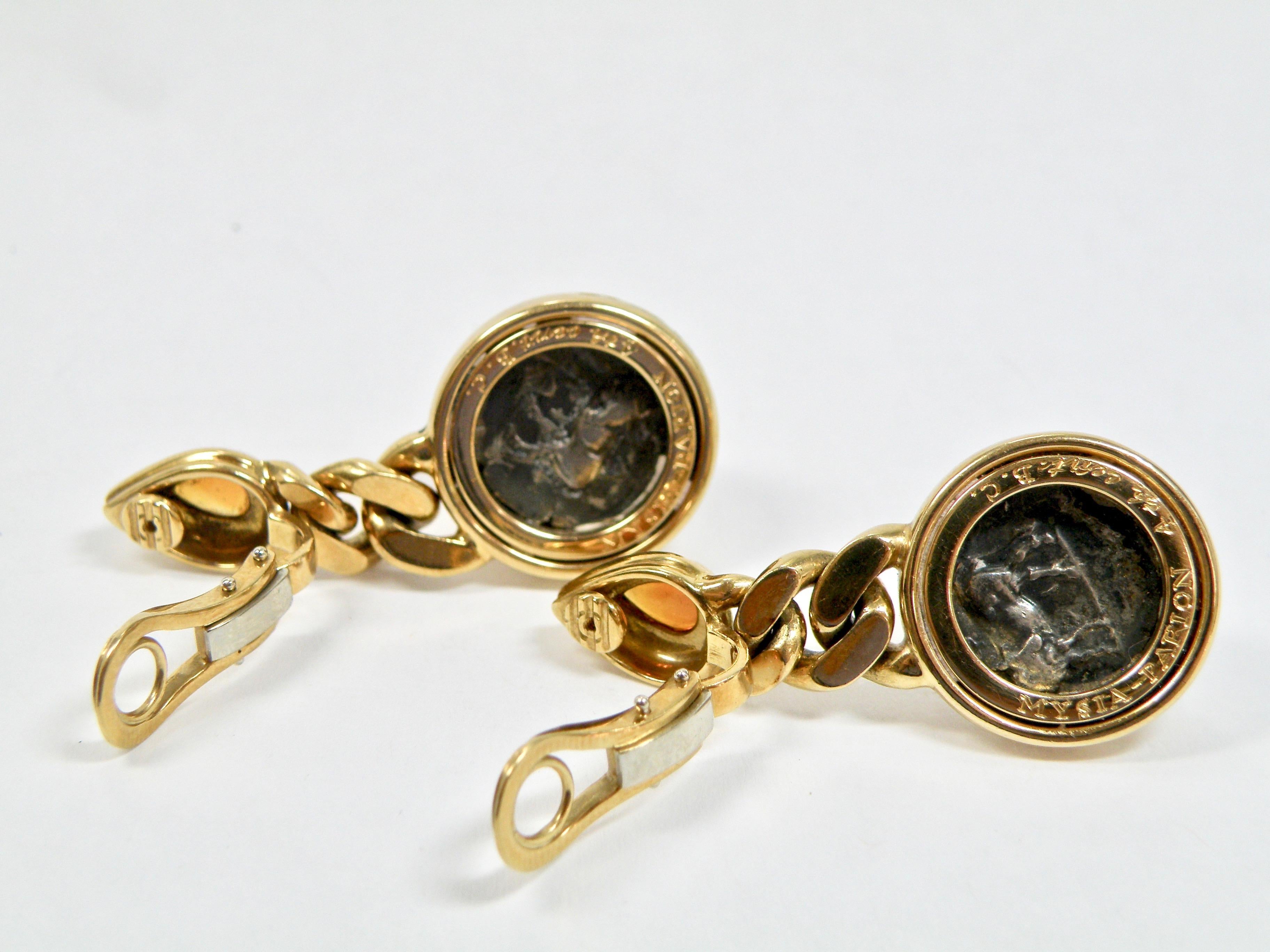 Cabochon Bulgari Citrine and 18 Karat Gold Coin Earrings