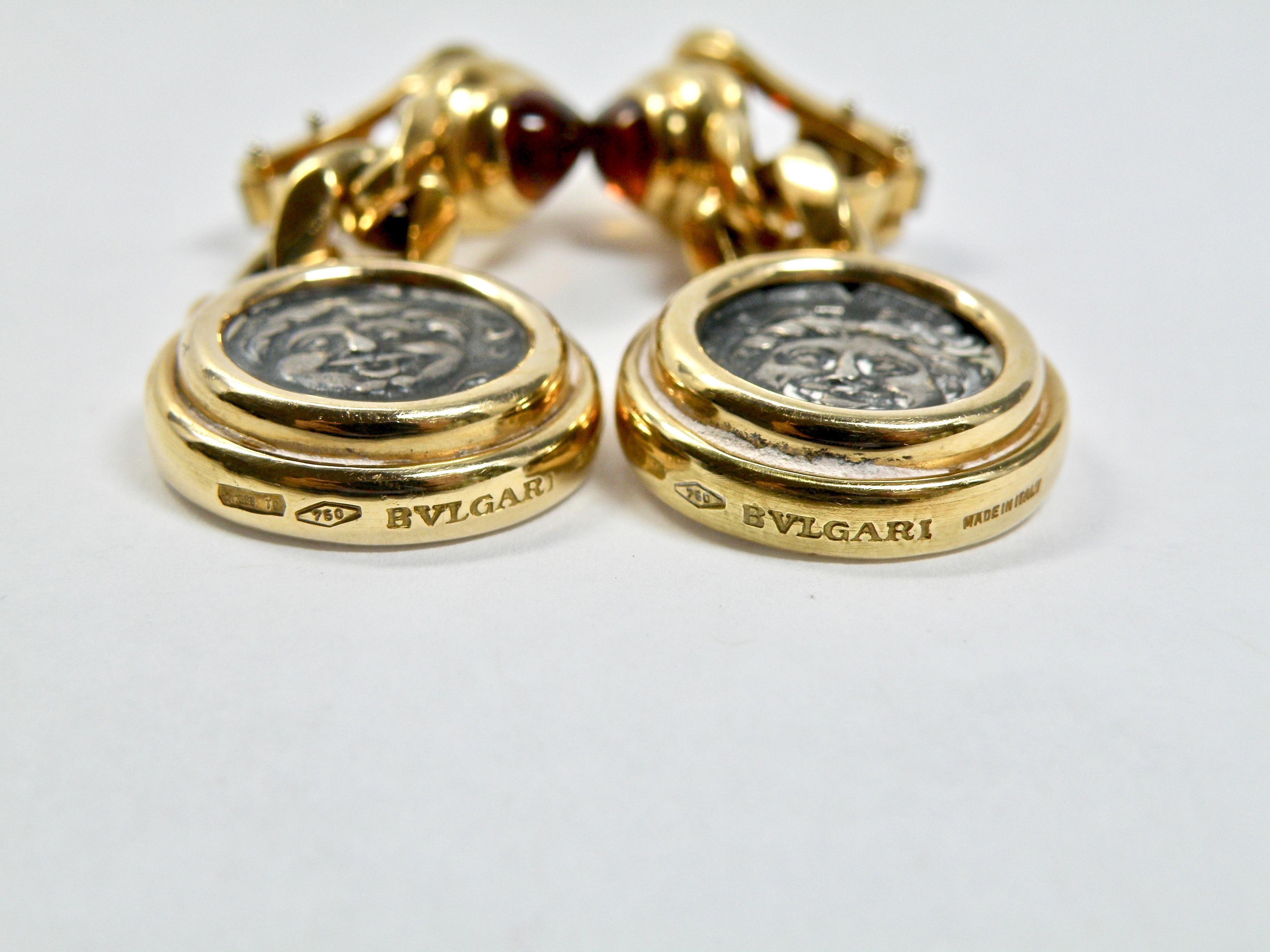 Bulgari Citrine and 18 Karat Gold Coin Earrings In Excellent Condition In Cohasset, MA