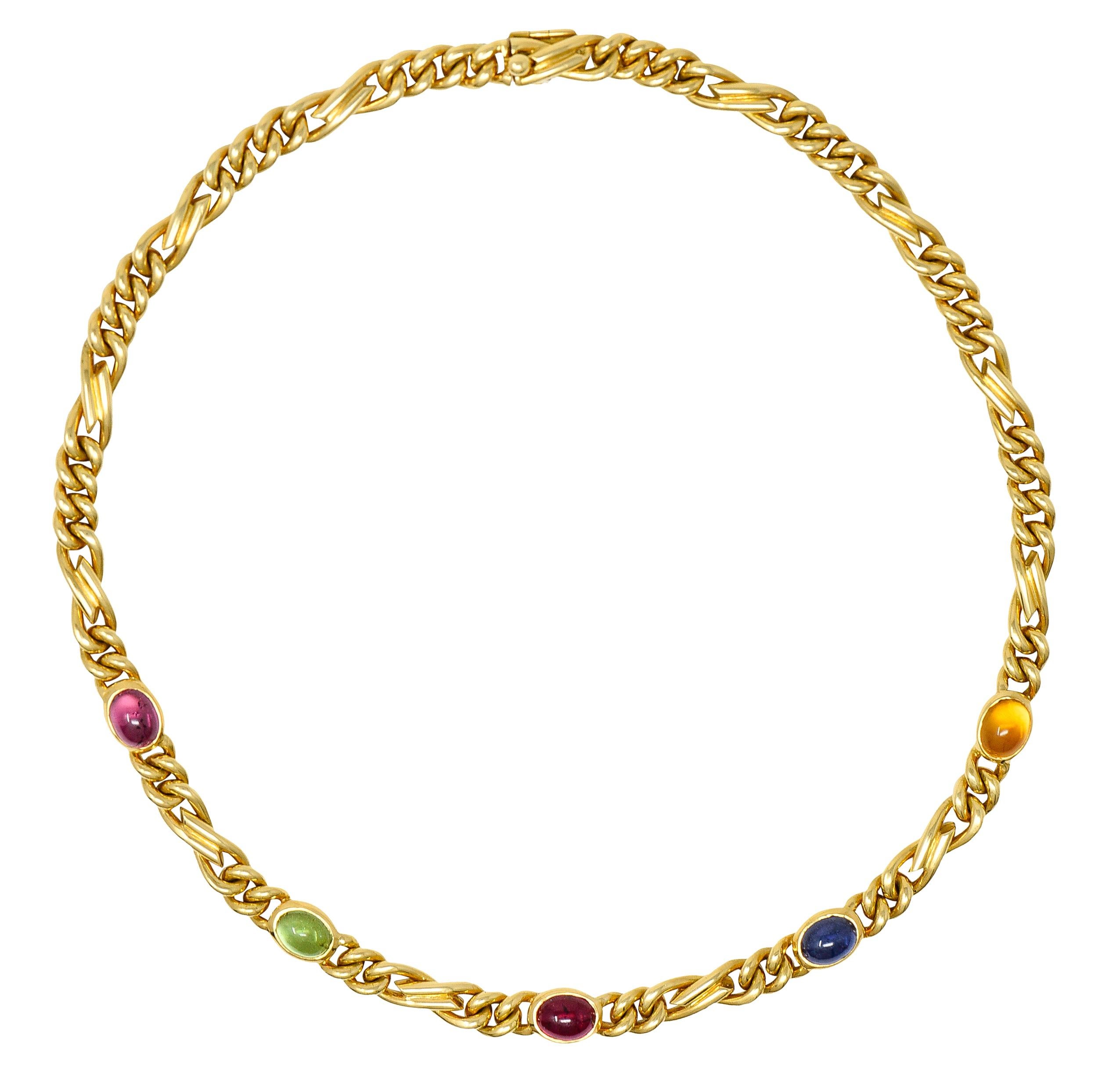 Bulgari Citrine Sapphire Tourmaline Cabochon 18 Karat Yellow Gold Chain Necklace 6