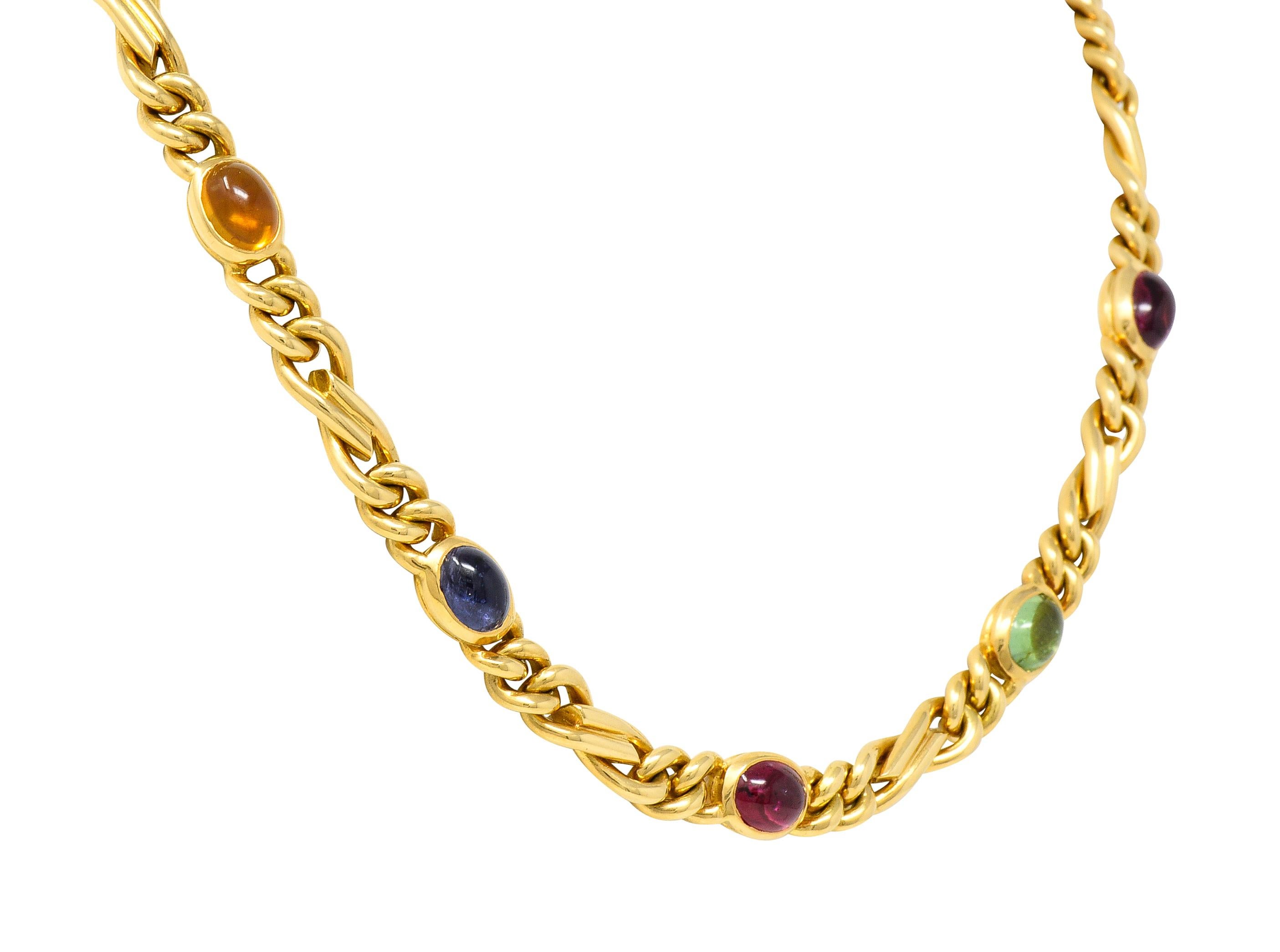 Contemporary Bulgari Citrine Sapphire Tourmaline Cabochon 18 Karat Yellow Gold Chain Necklace