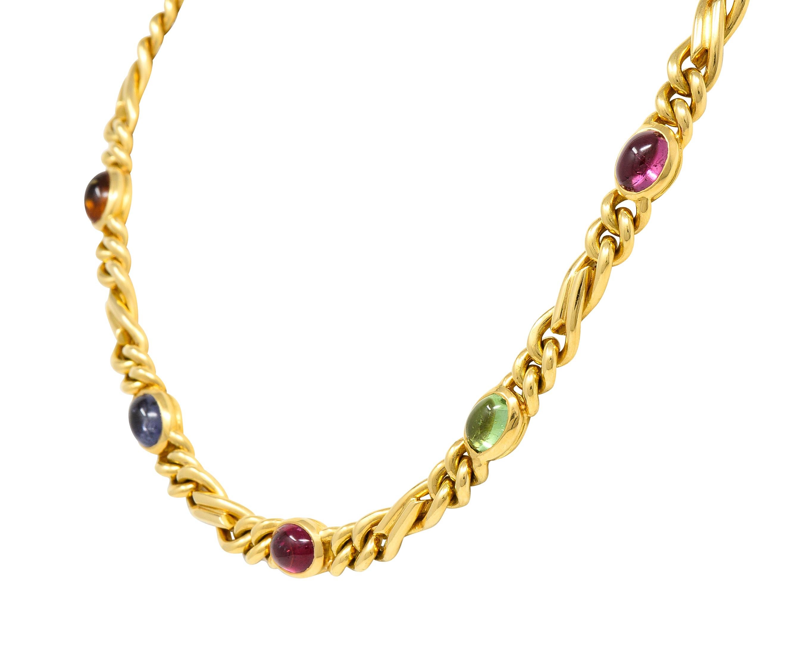 Women's or Men's Bulgari Citrine Sapphire Tourmaline Cabochon 18 Karat Yellow Gold Chain Necklace