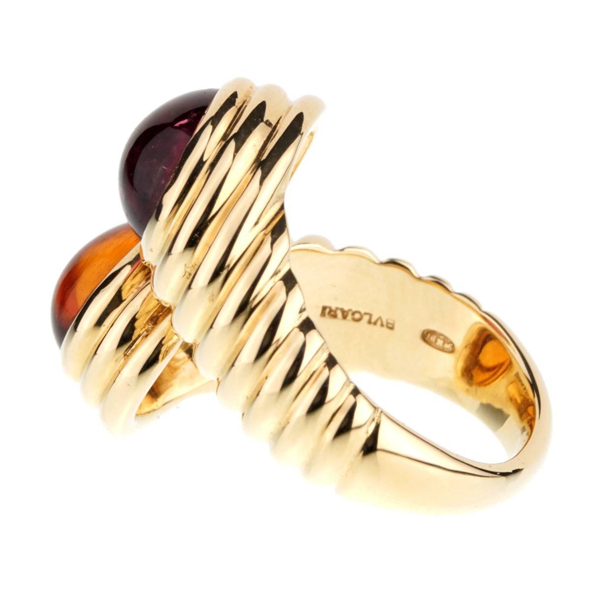 Women's Bulgari Citrine Tourmaline Gold Bypass Ring