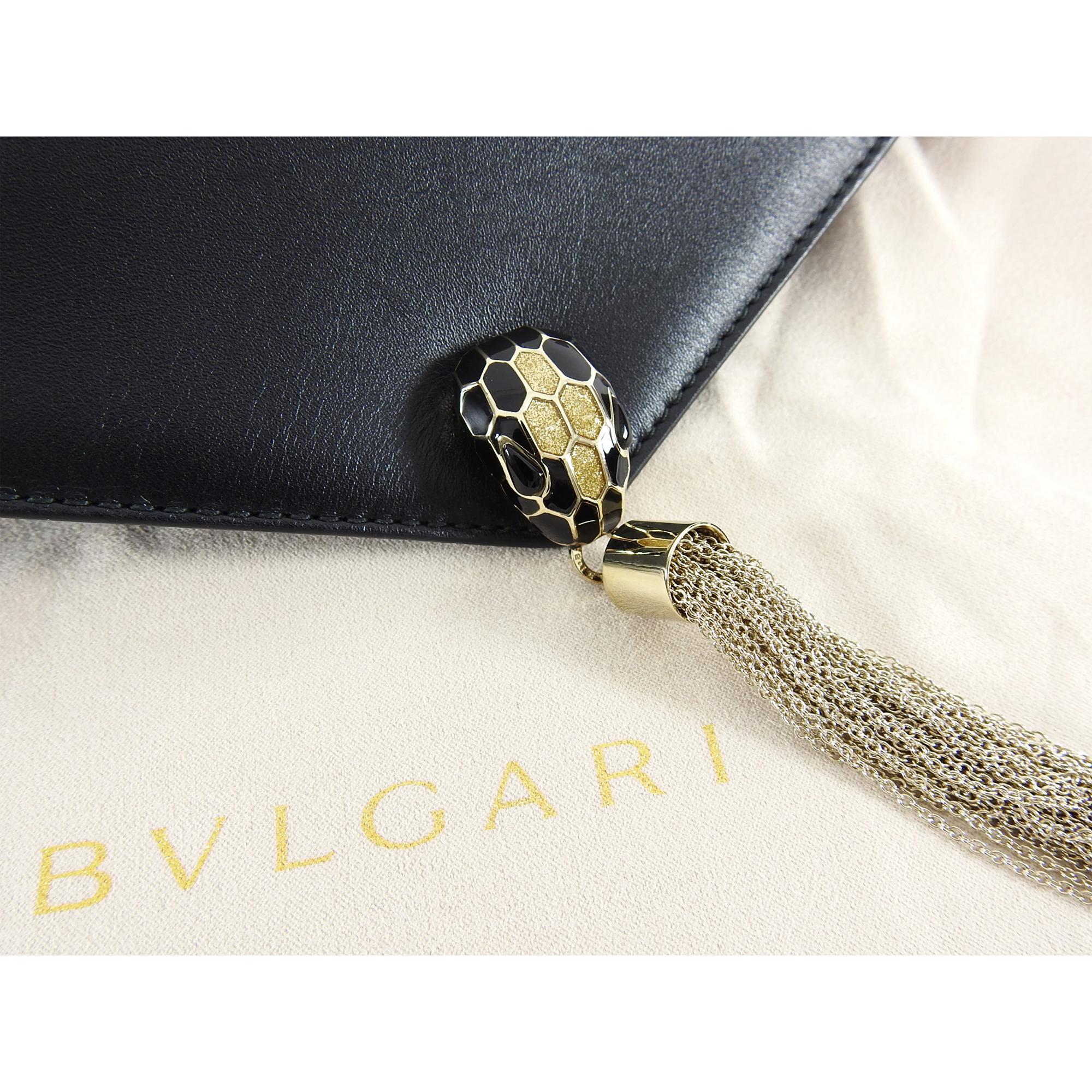 Bulgari Cocktail Serpenti Enamel Snake Black Leather Clutch Bag In New Condition In Toronto, ON