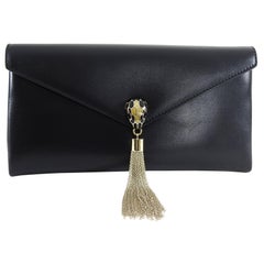 Bulgari Cocktail Serpenti Enamel Snake Black Leather Clutch Bag
