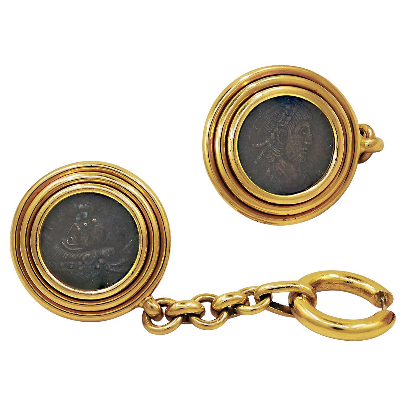 Bulgari Rome Vintage 1970s Ancient  Roman Emperor Coin Gold Cufflinks For Sale