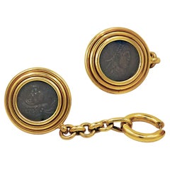 Bulgari Rome Vintage 1970s Ancient  Roman Emperor Coin Gold Cufflinks