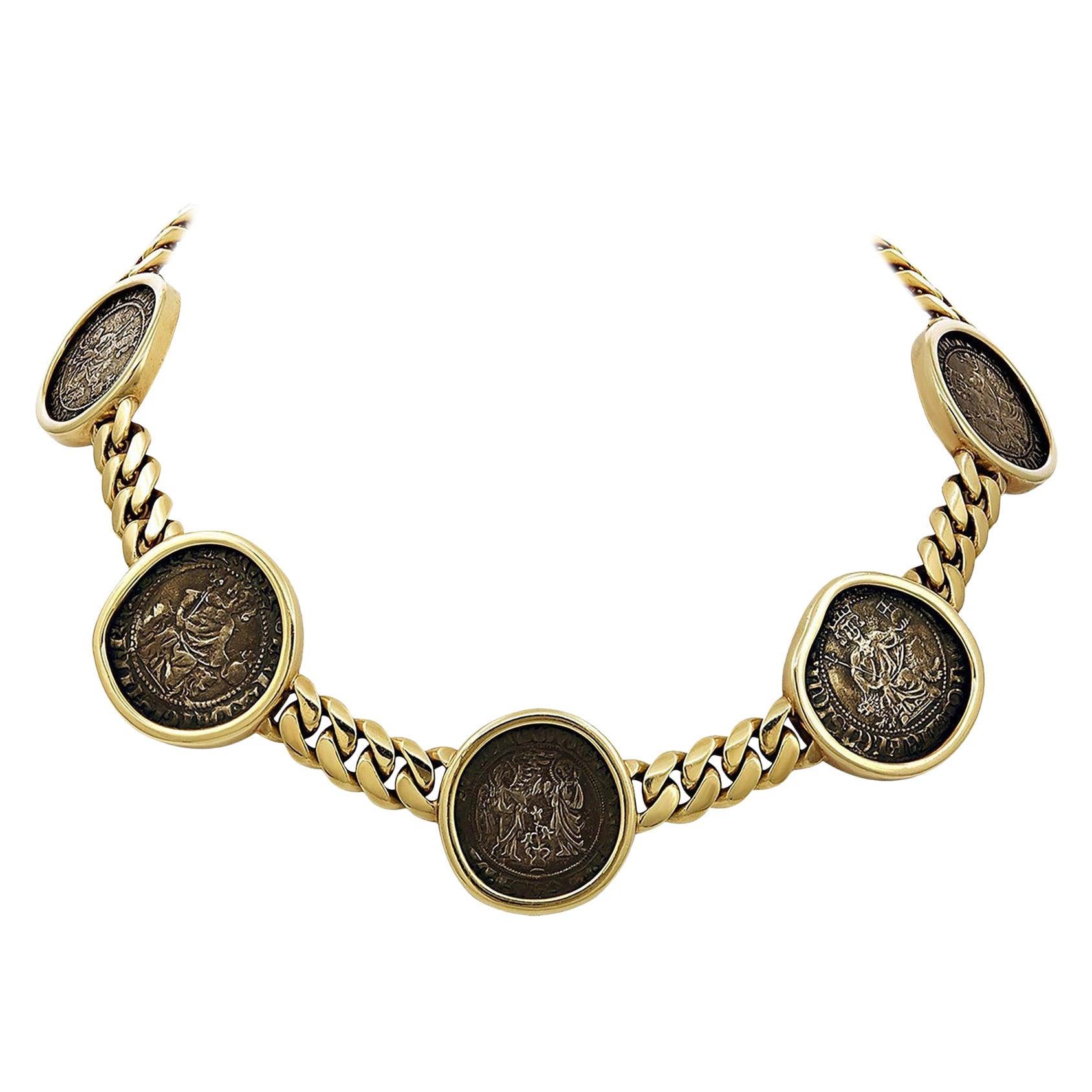 Bulgari Coin 'Monete' Necklace in 18k Yellow Gold, circa 1980 For Sale