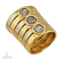 Bracciale Tubogas con monete Bulgari in oro bicolore 18 carati – Gioielli di alta gamma di seconda mano firmati