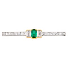 Bulgari Colombian Emerald and Diamond Pin in Platinum & 18k Gold