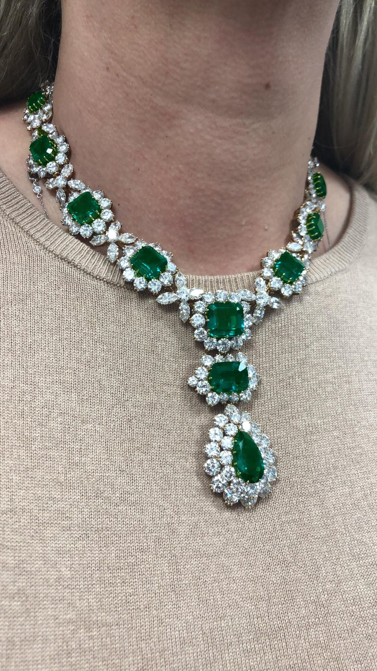 Bulgari Rome Elizabeth Taylor Style Colombian Emerald Diamond Necklace Set In Good Condition For Sale In New York, NY