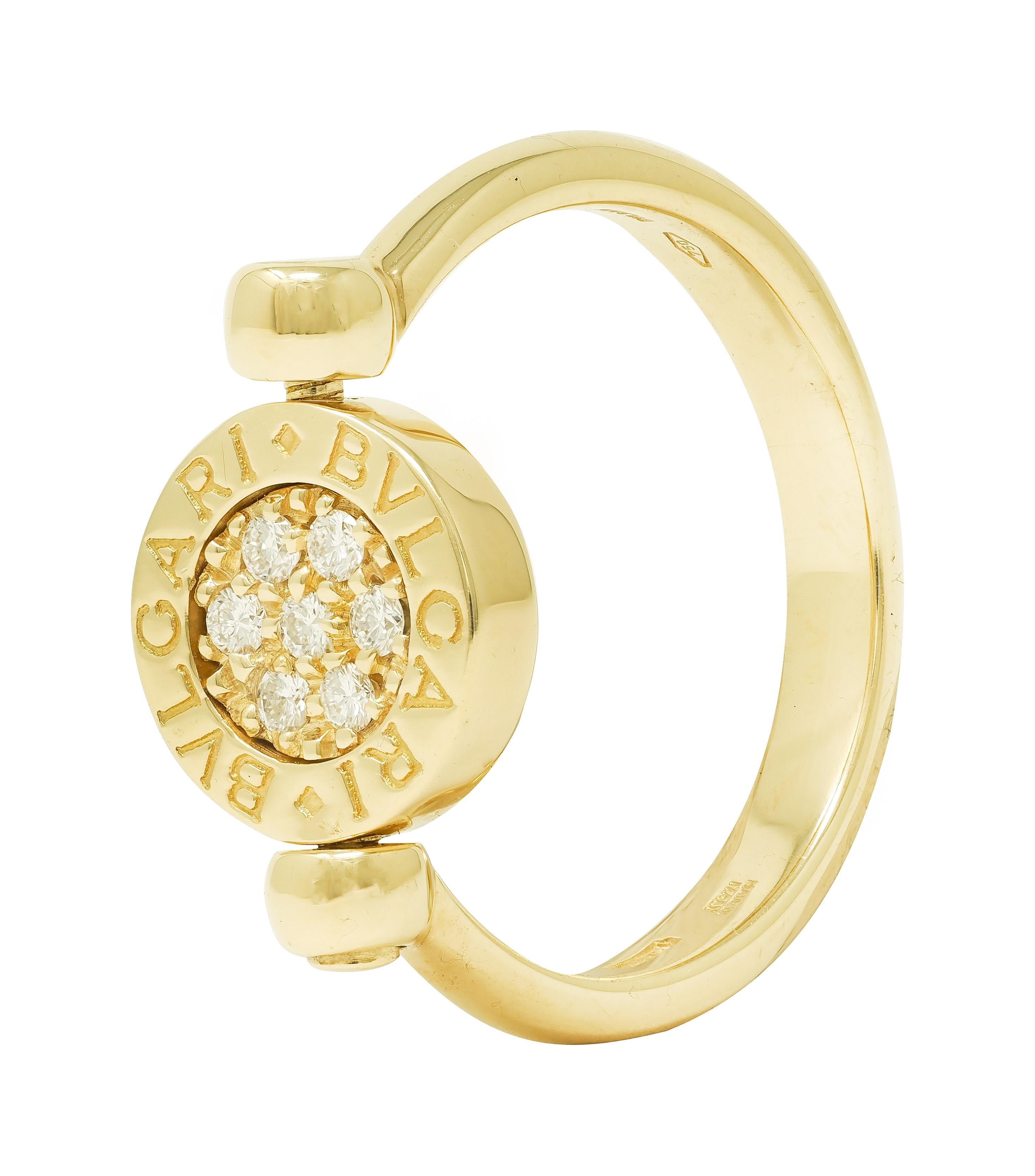 Bulgari Zeitgenössischer Diamant 18 Karat zweifarbig Gold Flip Signet Ring Damen im Angebot