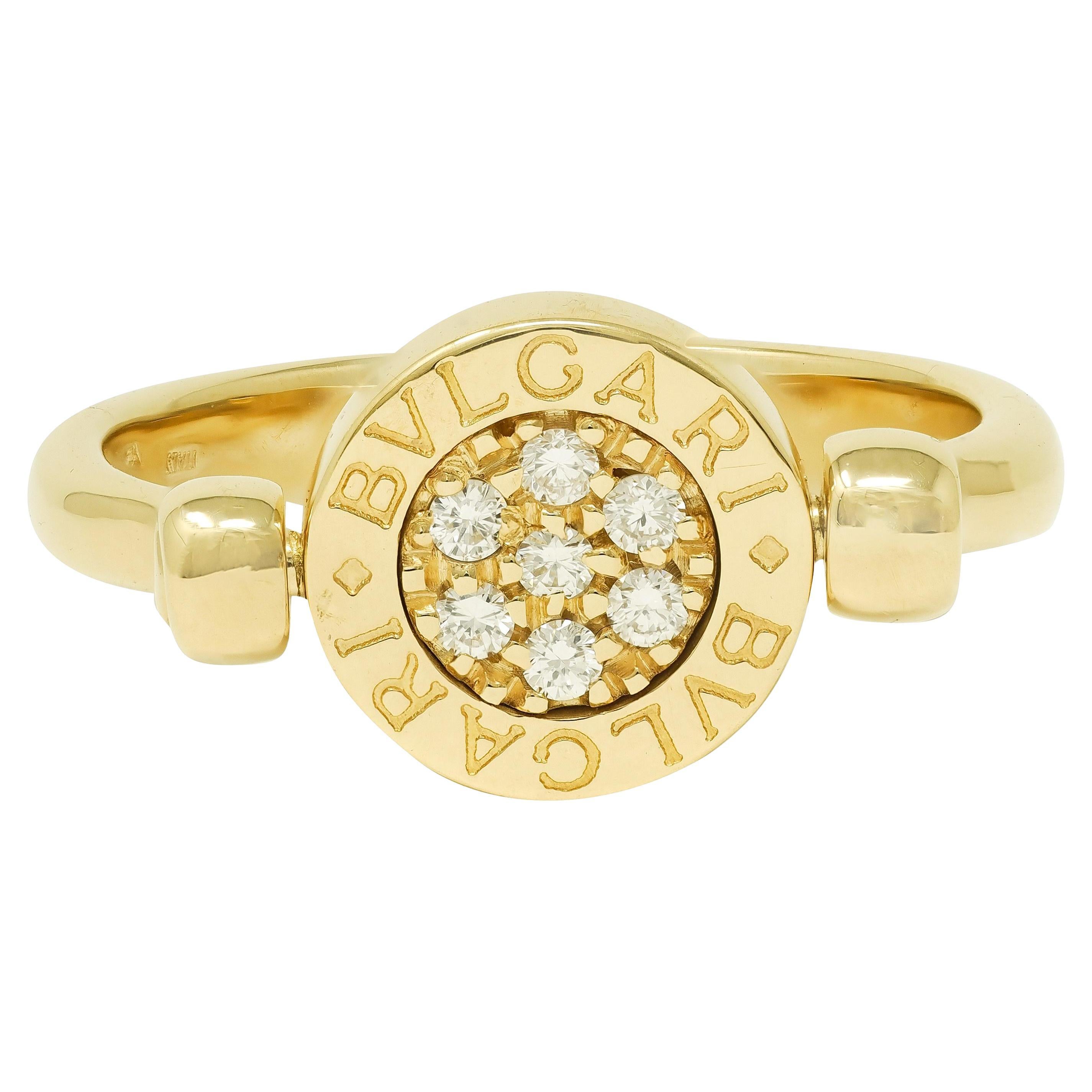 Bague chevalière à diamant contemporain Bulgari en or bicolore 18 carats