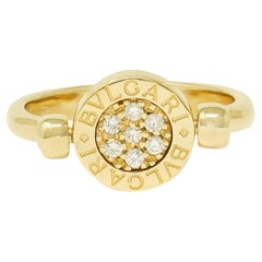 Bulgari Anello con diamante contemporaneo in oro bicolore 18 carati con firma a ribalta