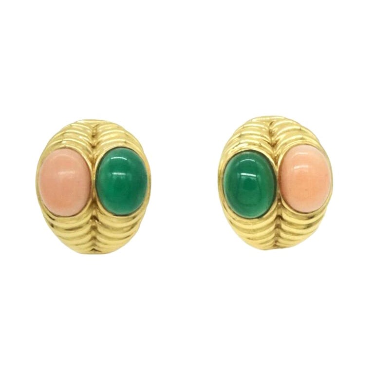 Orecchini Bulgari in corallo e crisoprasio in oro 18k