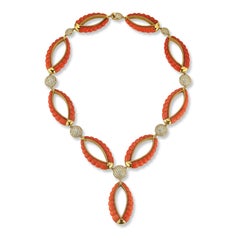 Bulgari Coral and Diamond Necklace and Earring Set