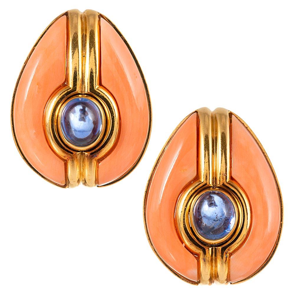 Bulgari Coral and Sapphire Earrings