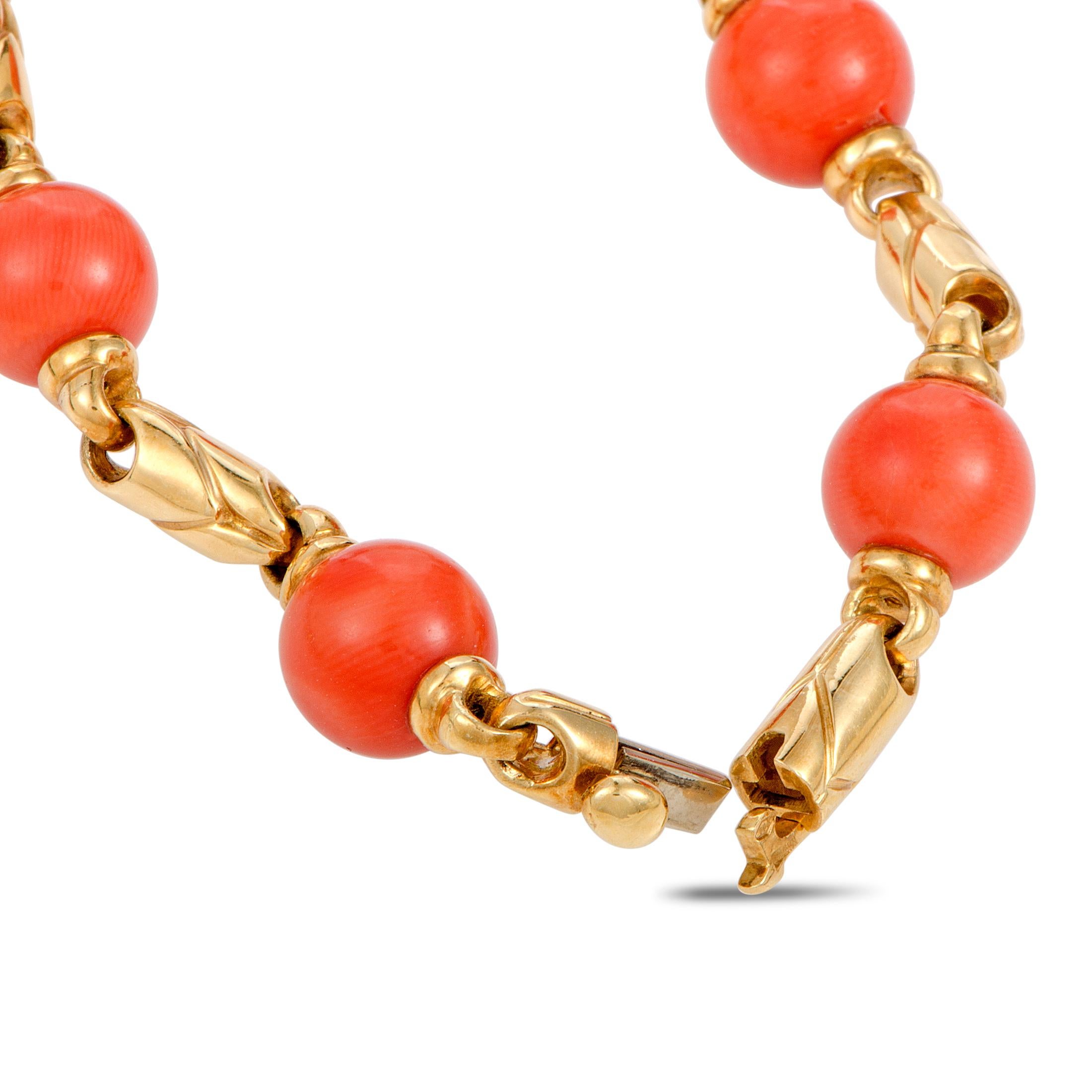 Bulgari Coral Beaded Yellow Gold Bracelet In Excellent Condition In Southampton, PA