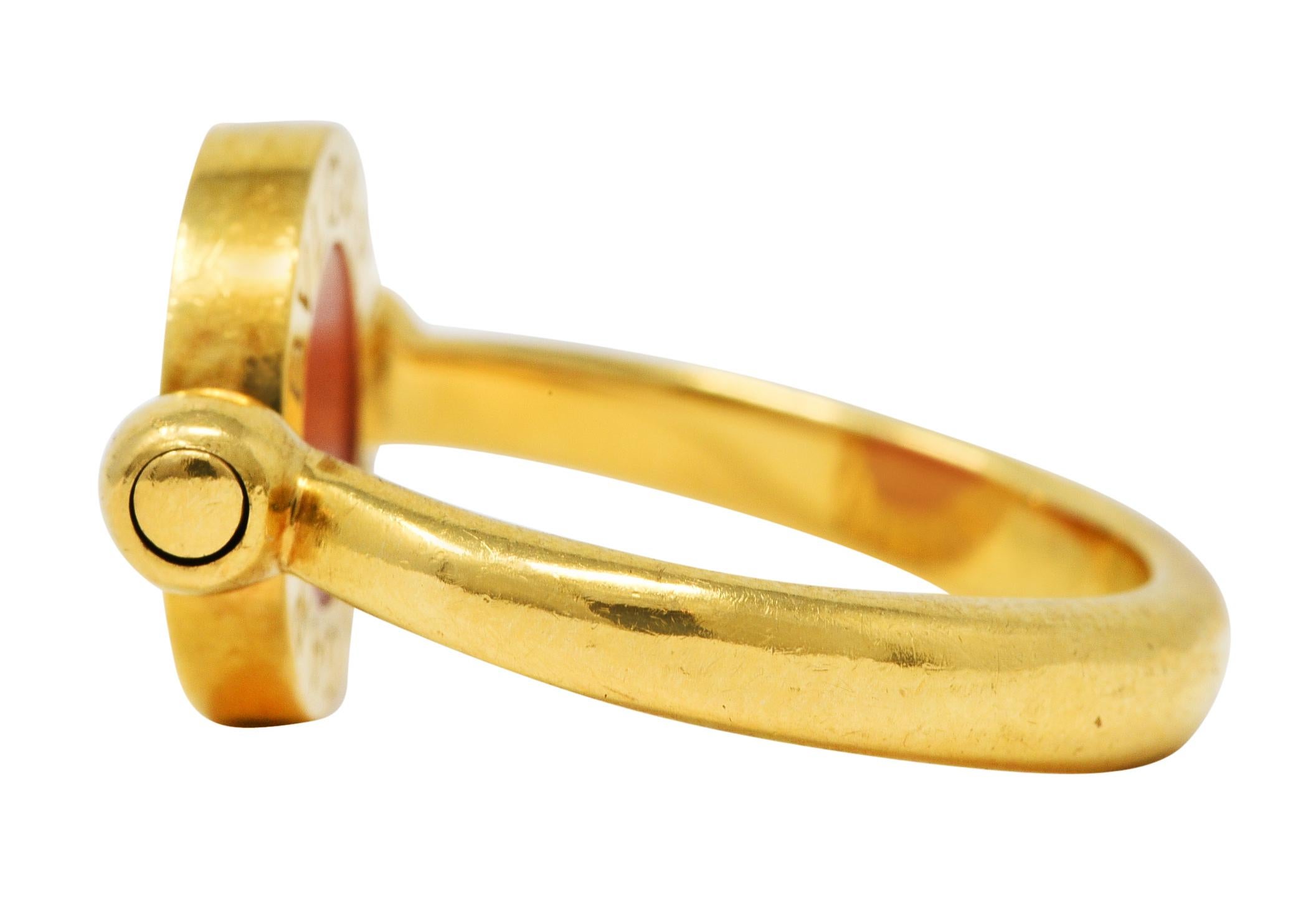 Contemporary Bulgari Coral Onyx 18 Karat Yellow Gold Flip Band Ring