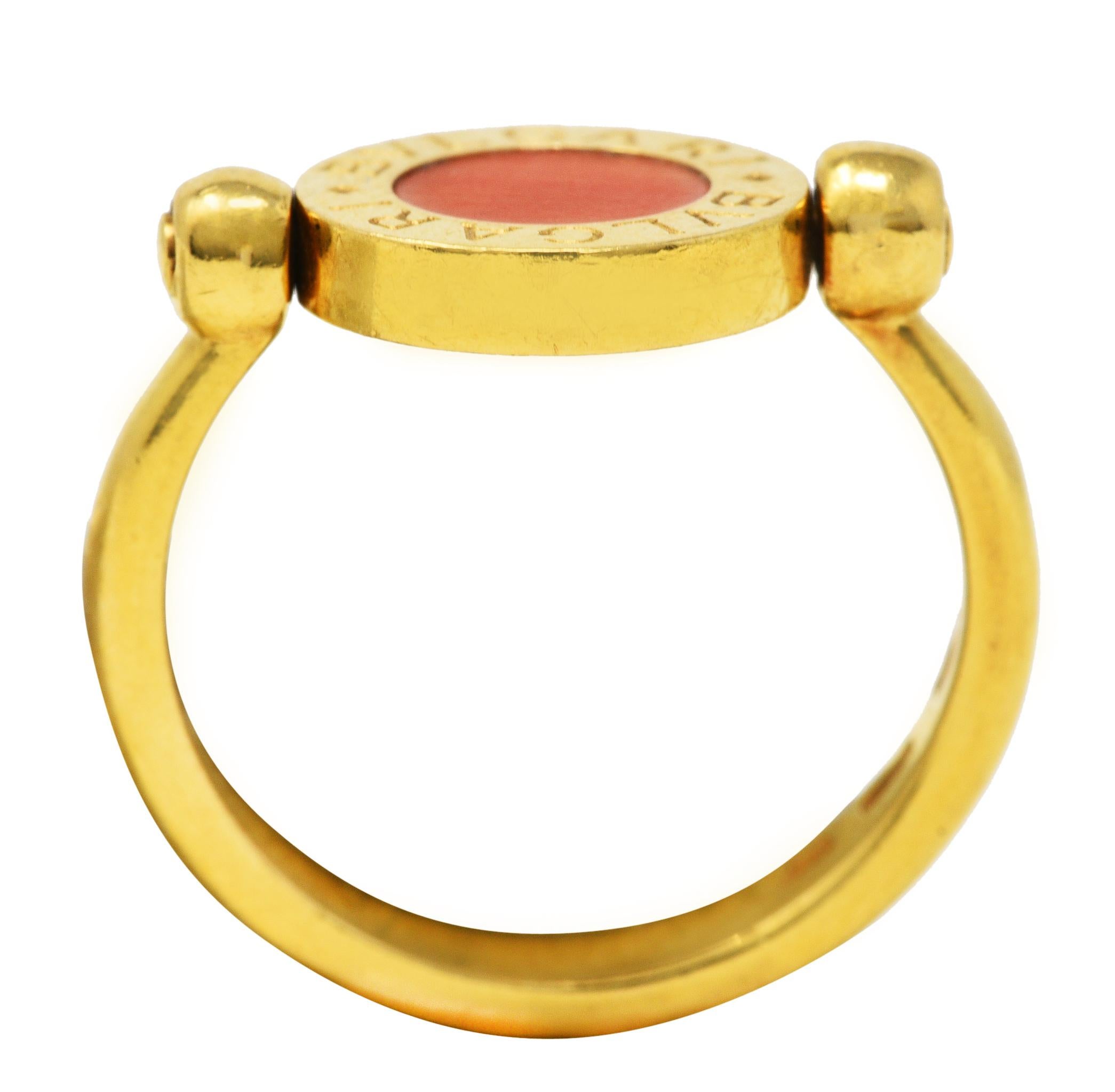 Women's or Men's Bulgari Coral Onyx 18 Karat Yellow Gold Flip Band Ring