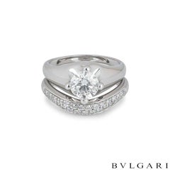 Bulgari Corona Diamond Engagement and Eternity Ring Set 1.00 Carat GIA Certified