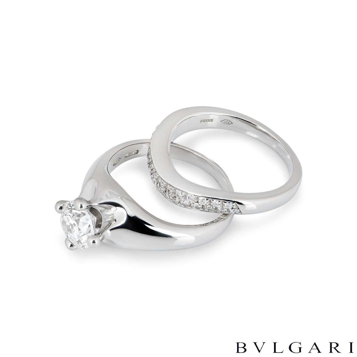 Round Cut Bulgari Corona Diamond Engagement and Eternity Ring Set 1.00 Carat GIA Certified For Sale
