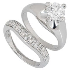 Retro Bulgari Corona Diamond Engagement and Eternity Ring Set 1.00 Carat GIA Certified