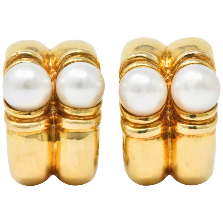 Bulgari Cultured Pearl 18 Karat Gold Ear-Clips Earrings at 1stDibs