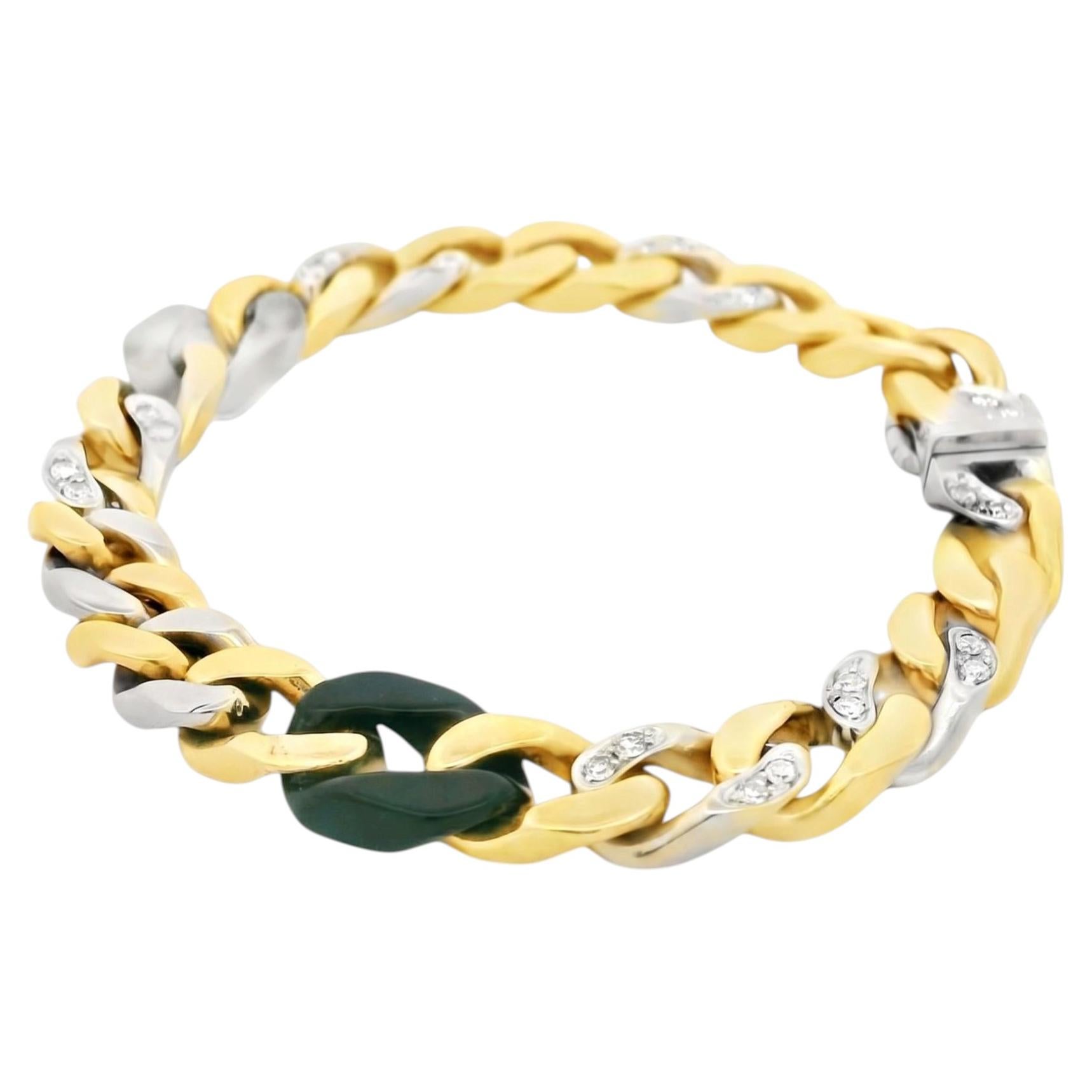 Pulsera «Curb Link» de Bulgari en oro con ónix, diamantes y cristal de roca en venta
