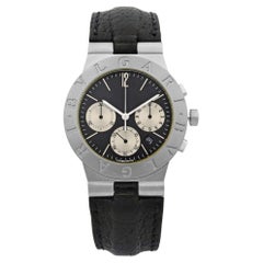 Bulgari Diagono 18k White Gold Black Dial Quartz Unisex Watch CHW35G