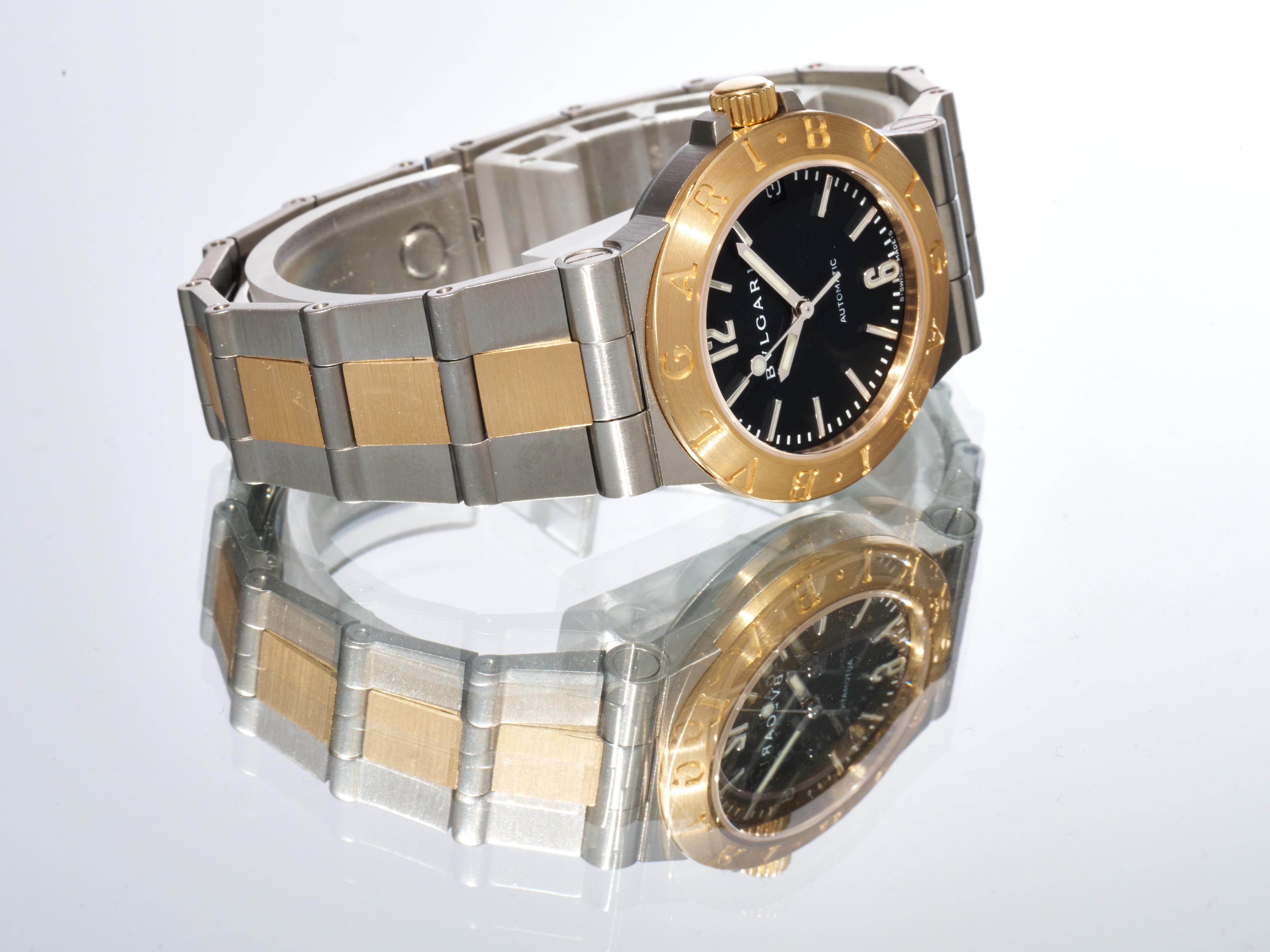 Bulgari Diagono 18K Yellow Gold Steel 29mm Luxury Watch Black Dial Ladies For Sale 6