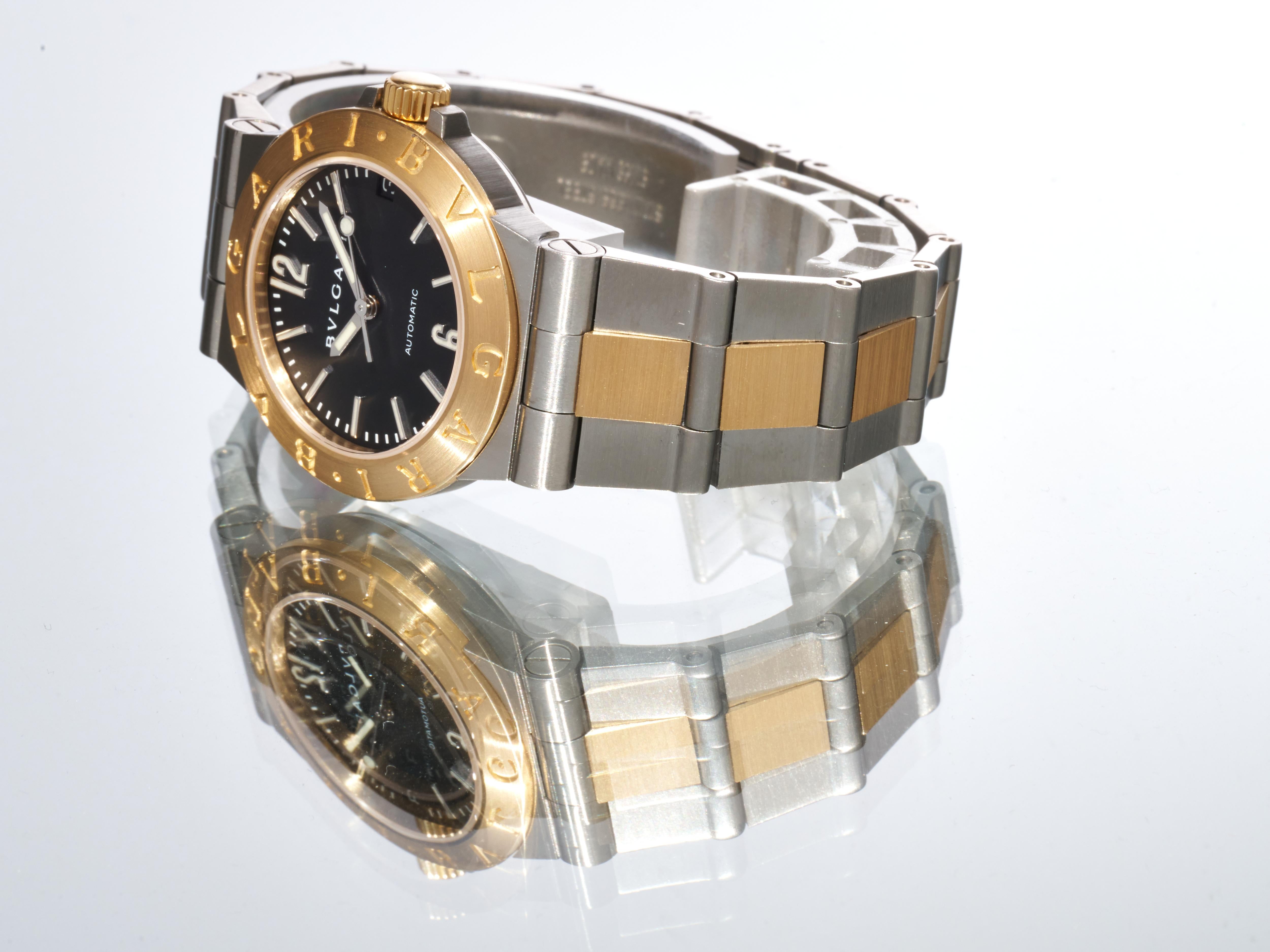 Bulgari Diagono 18K Yellow Gold Steel 29mm Luxury Watch Black Dial Ladies For Sale 9