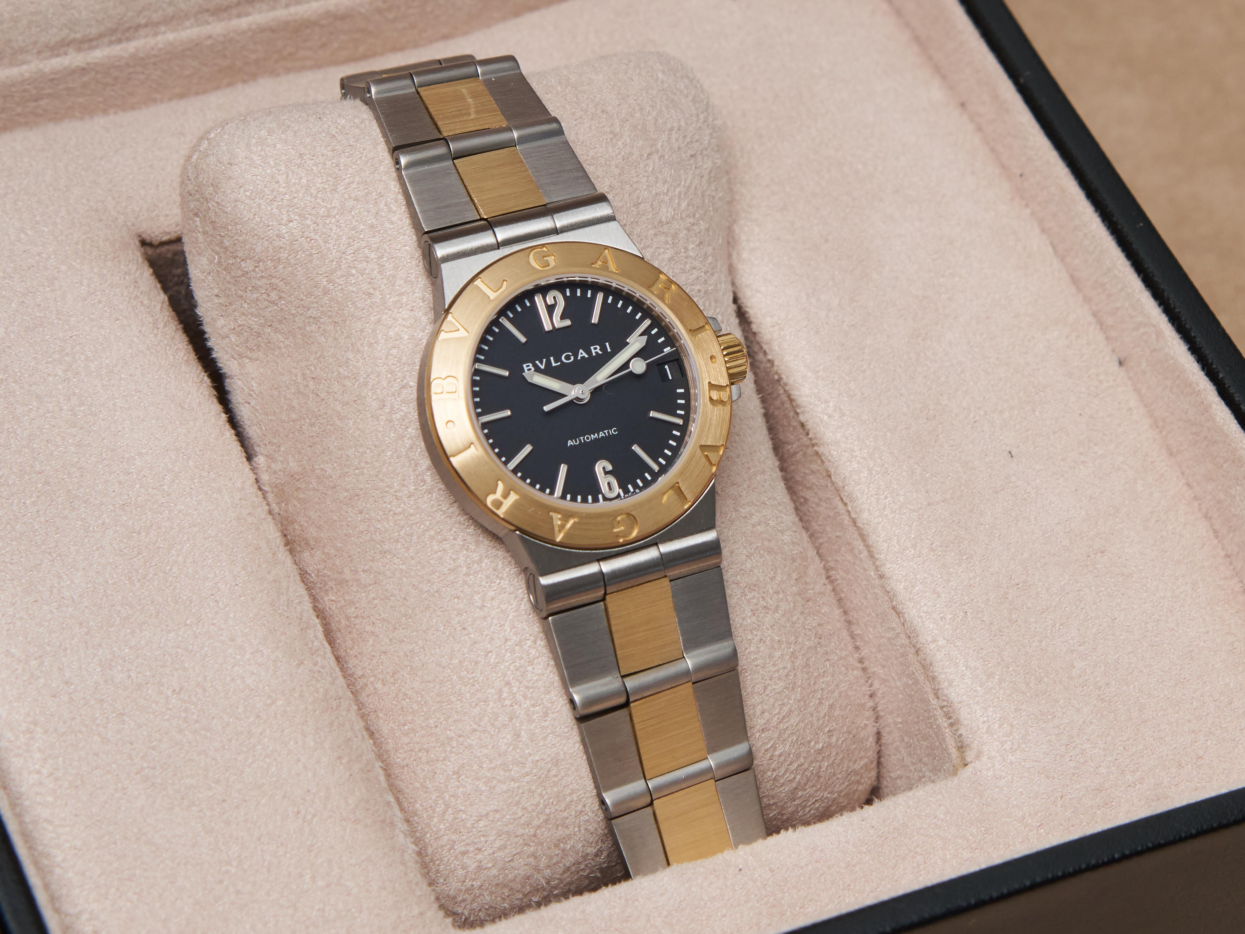 Bulgari Diagono 18K Yellow Gold Steel 29mm Luxury Watch Black Dial Ladies For Sale 13