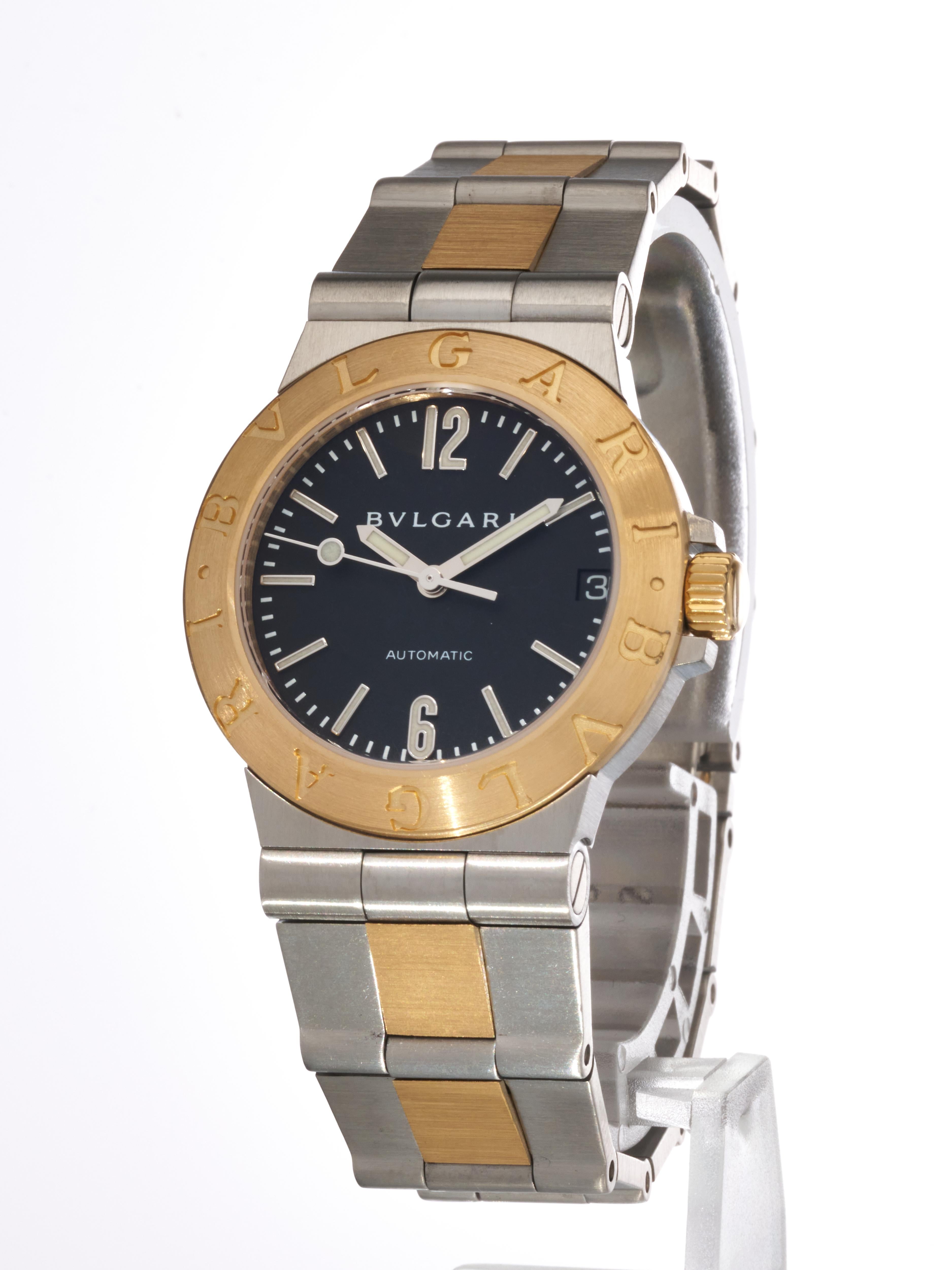 Bulgari Diagono 18K Yellow Gold Steel 29mm Luxury Watch Black Dial Ladies For Sale 4