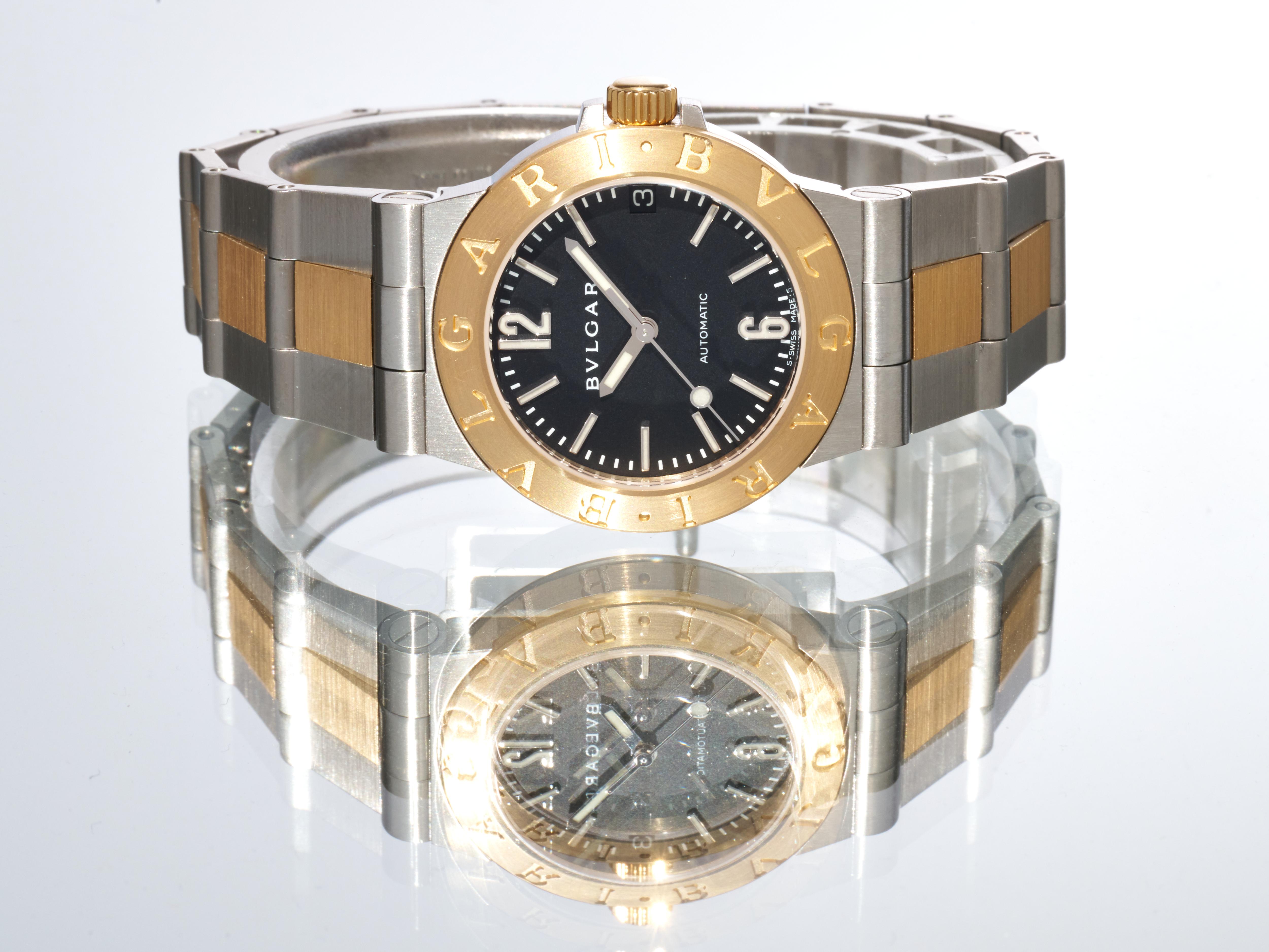 Bulgari Diagono 18K Yellow Gold Steel 29mm Luxury Watch Black Dial Ladies For Sale 5