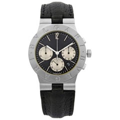 Bulgari Diagono Chronograph 18k White Gold Black Dial Quartz Mens Watch CHW35G