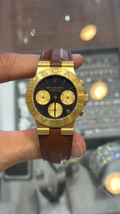 Bulgari Diagono Chronograph Watch 18K Yellow Gold Automatic Black Dial CH35G