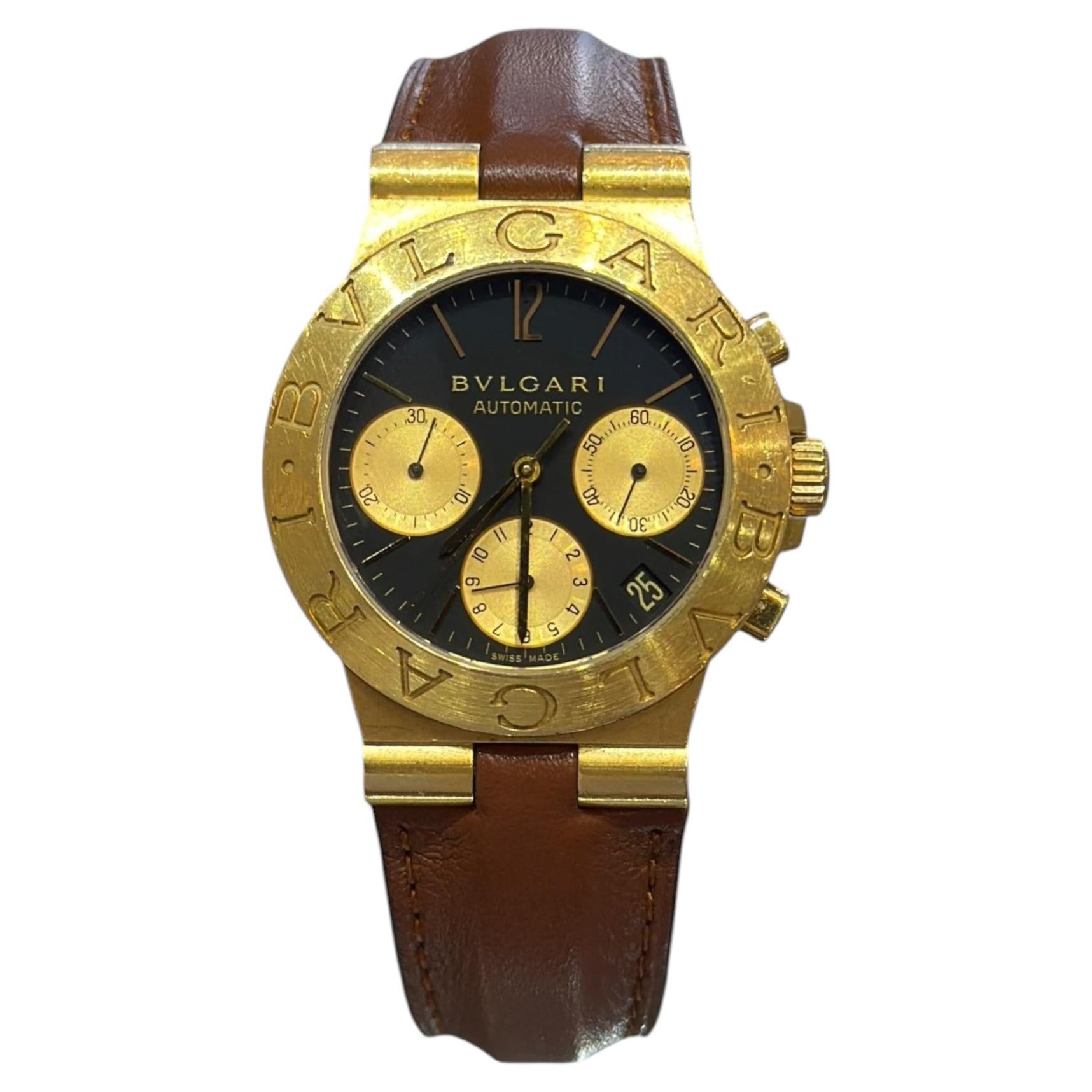 Reloj Bulgari Diagono Cronógrafo, oro amarillo de 18 quilates, automático, esfera negra, CH35G en venta