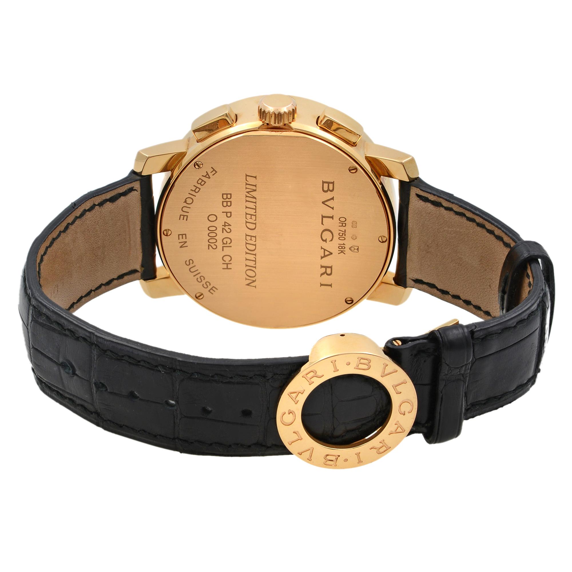 Bulgari Diagono Limited Edition 18K Rose Gold Black Dial Men Watch BB P 42 GL CH In Good Condition In New York, NY