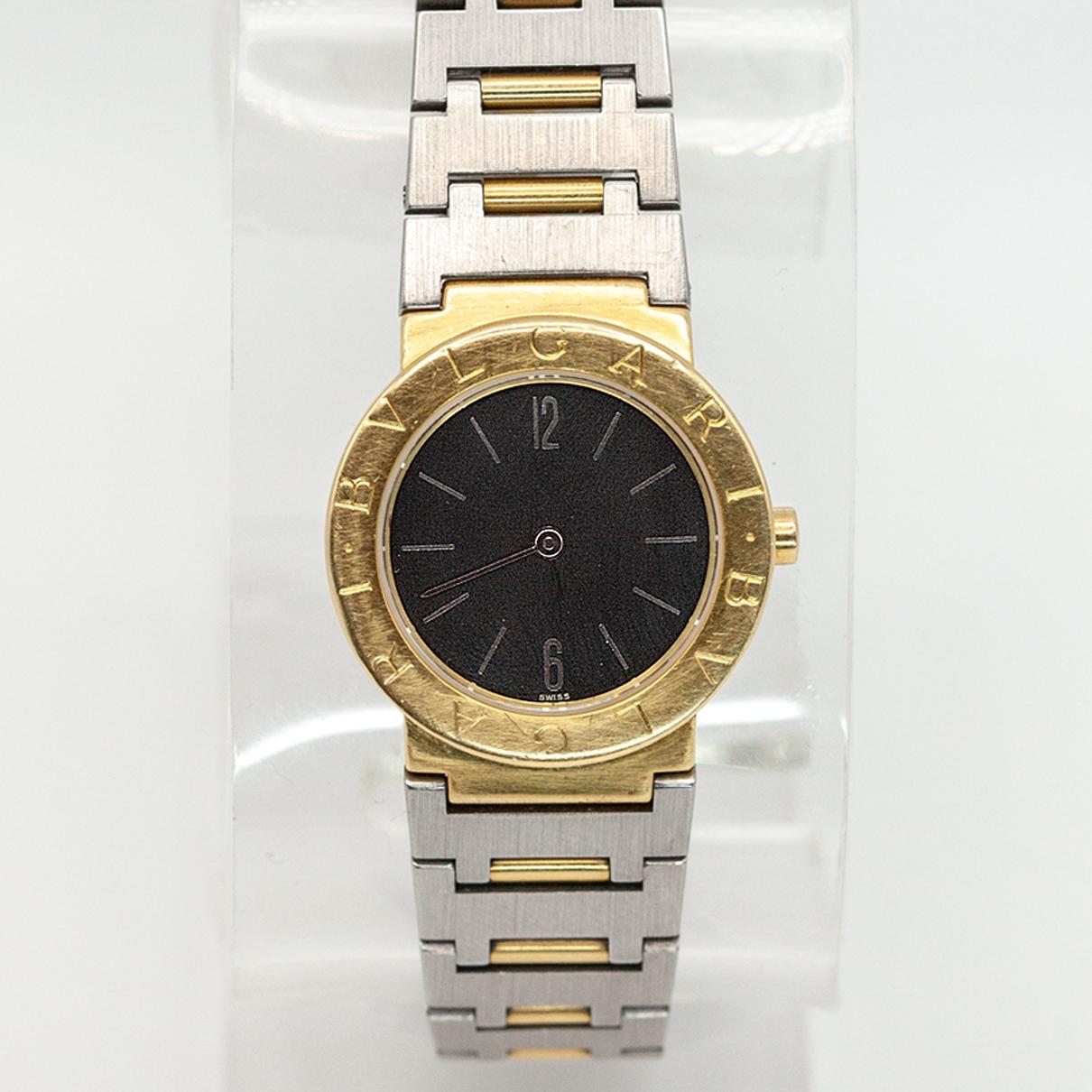 Modern Bulgari Diagono Stainless Steel and 18K Yellow Gold Ladies Wrist Watch For Sale