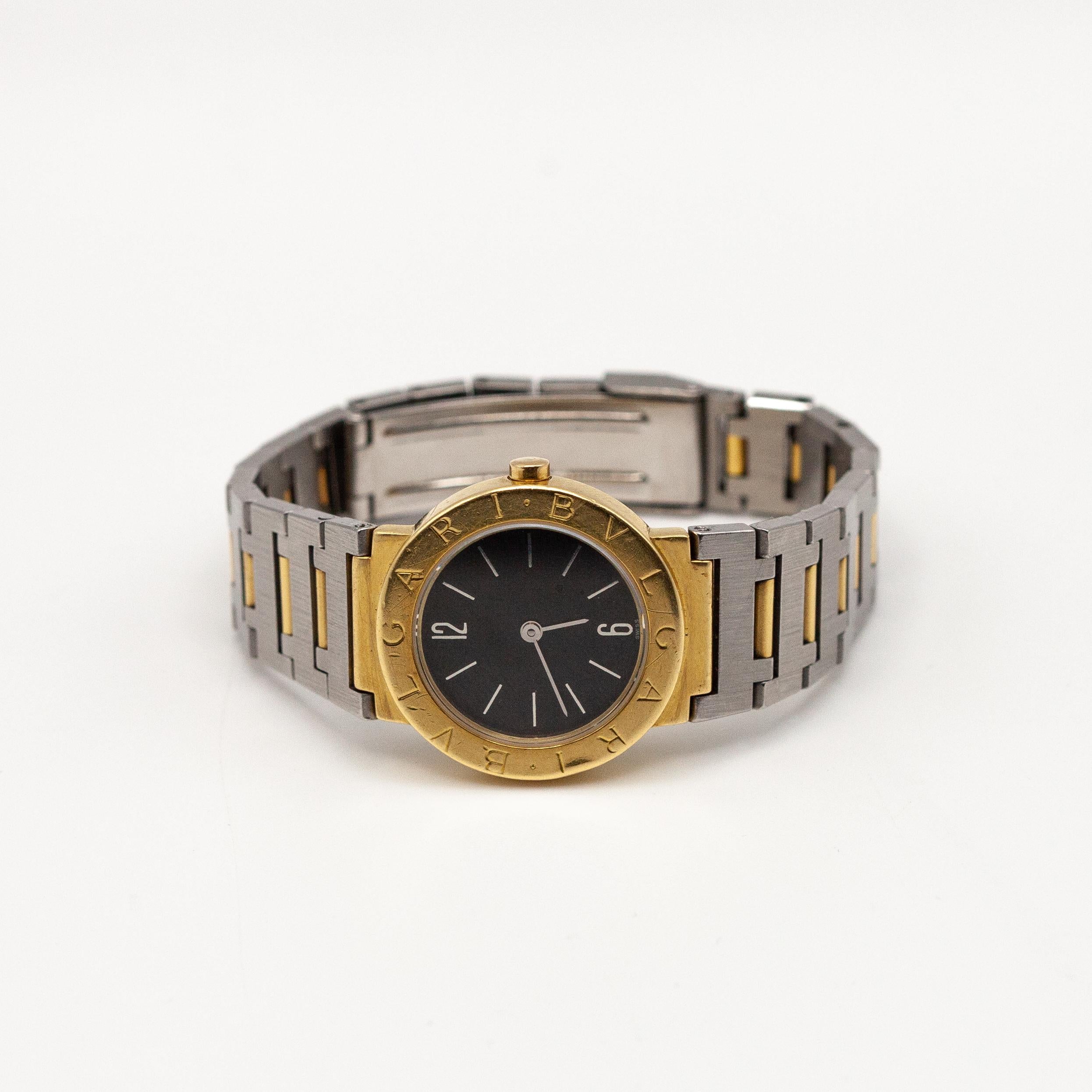 Bulgari Diagono Stainless Steel and 18K Yellow Gold Ladies Wrist Watch For Sale 1