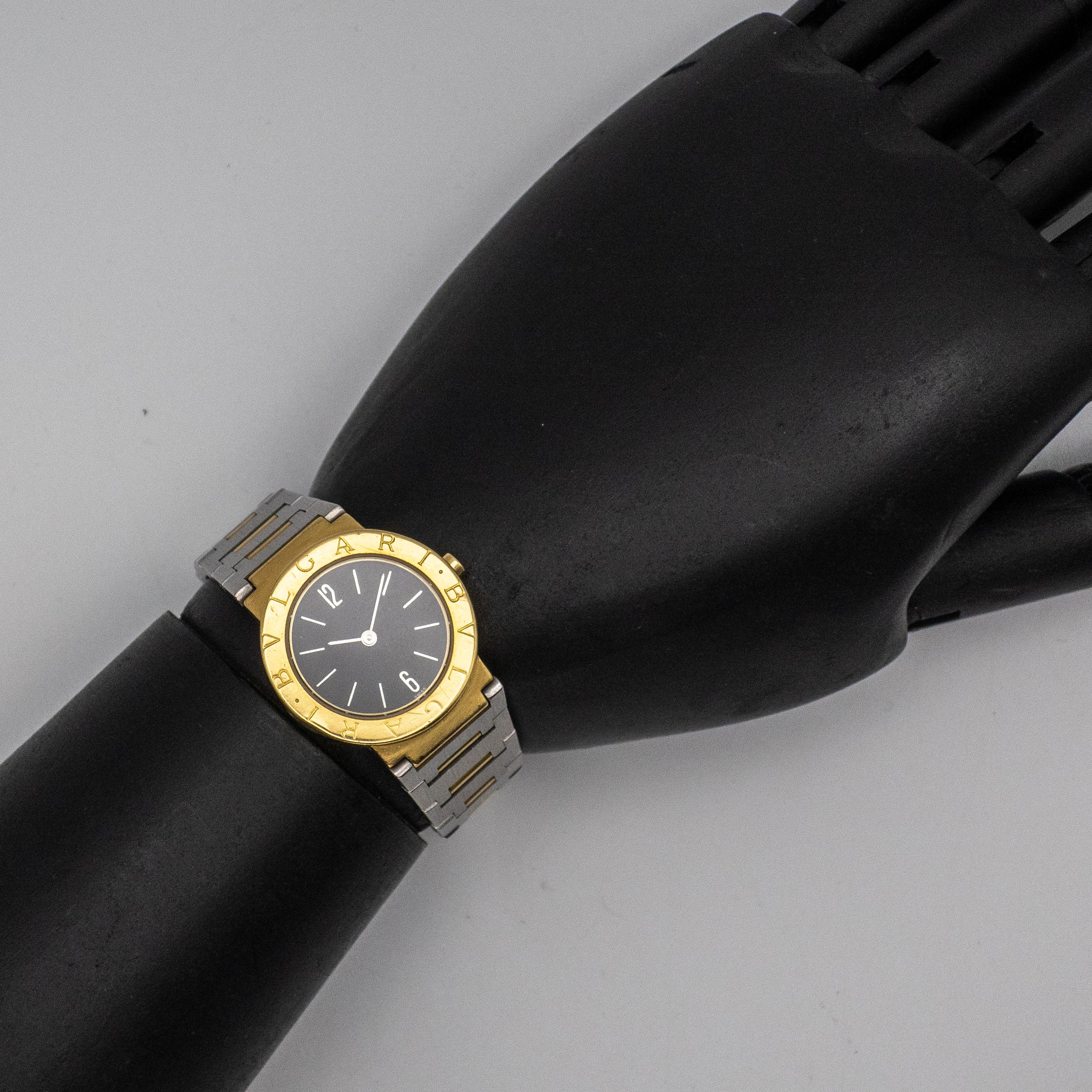 Bulgari Diagono Stainless Steel and 18K Yellow Gold Ladies Wrist Watch For Sale 2