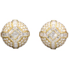 Retro Bulgari Diamond 18 Karat Gold Dome Earrings