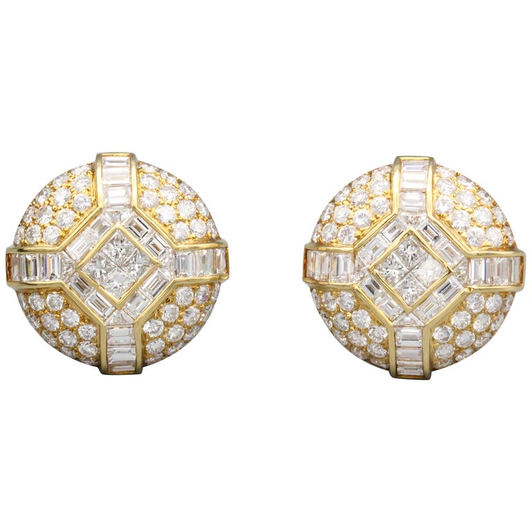 Bulgari Diamond 18 Karat Gold Dome Earrings For Sale