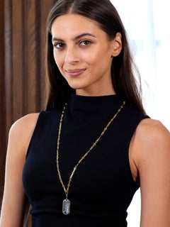 Bulgari Diamond 18 Karat Gold Vintage Zodiac Gemini Dog Tag Pendant Necklace