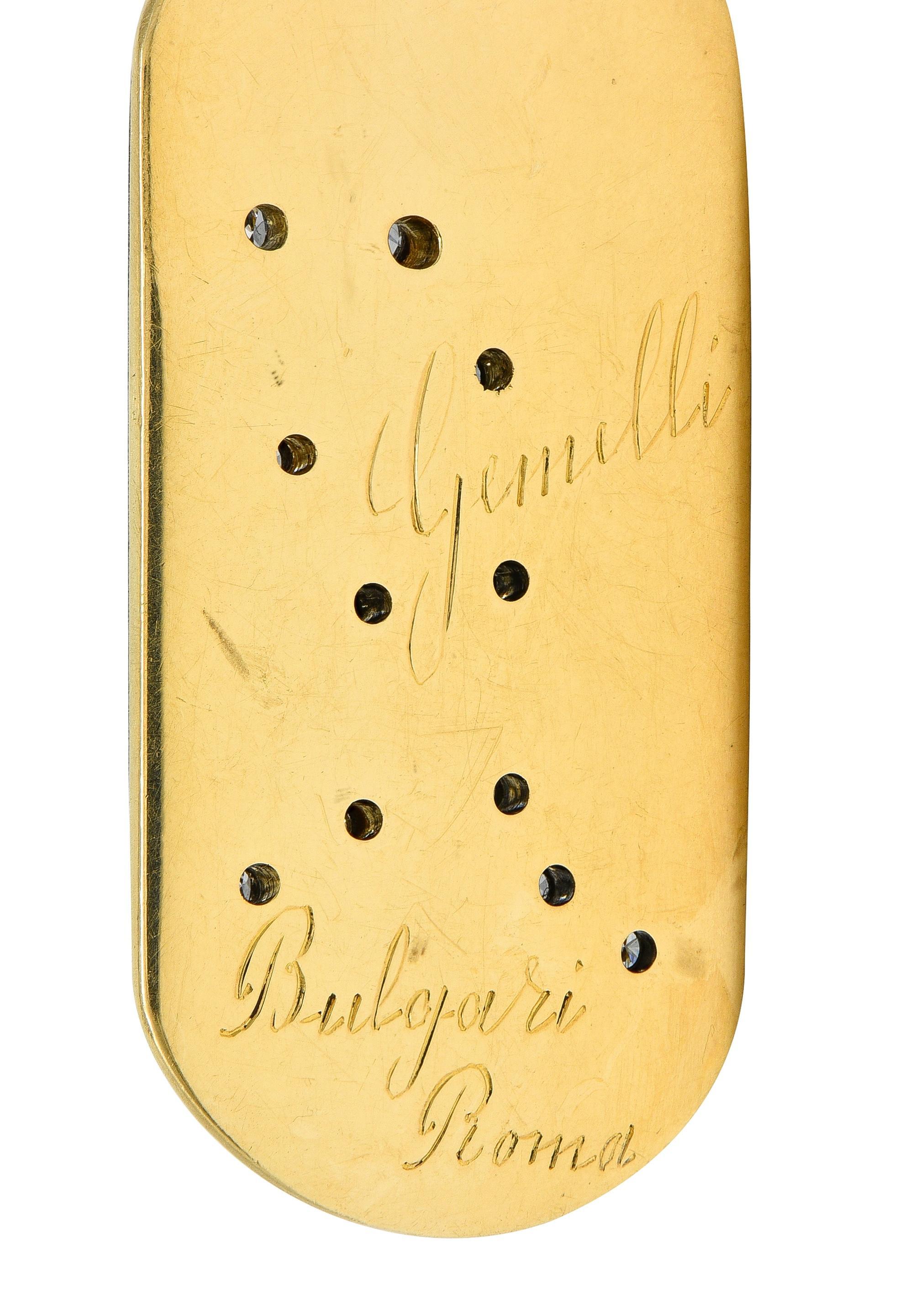 Bulgari Diamant 18 Karat Gold Vintage Zodiac Zwillinge Dog Tag Anhänger Halskette im Angebot 2