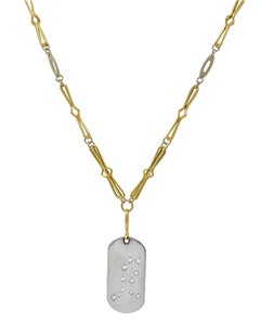 Bulgari Diamond 18 Karat Gold Vintage Zodiac Gemini Dog Tag Pendant Necklace