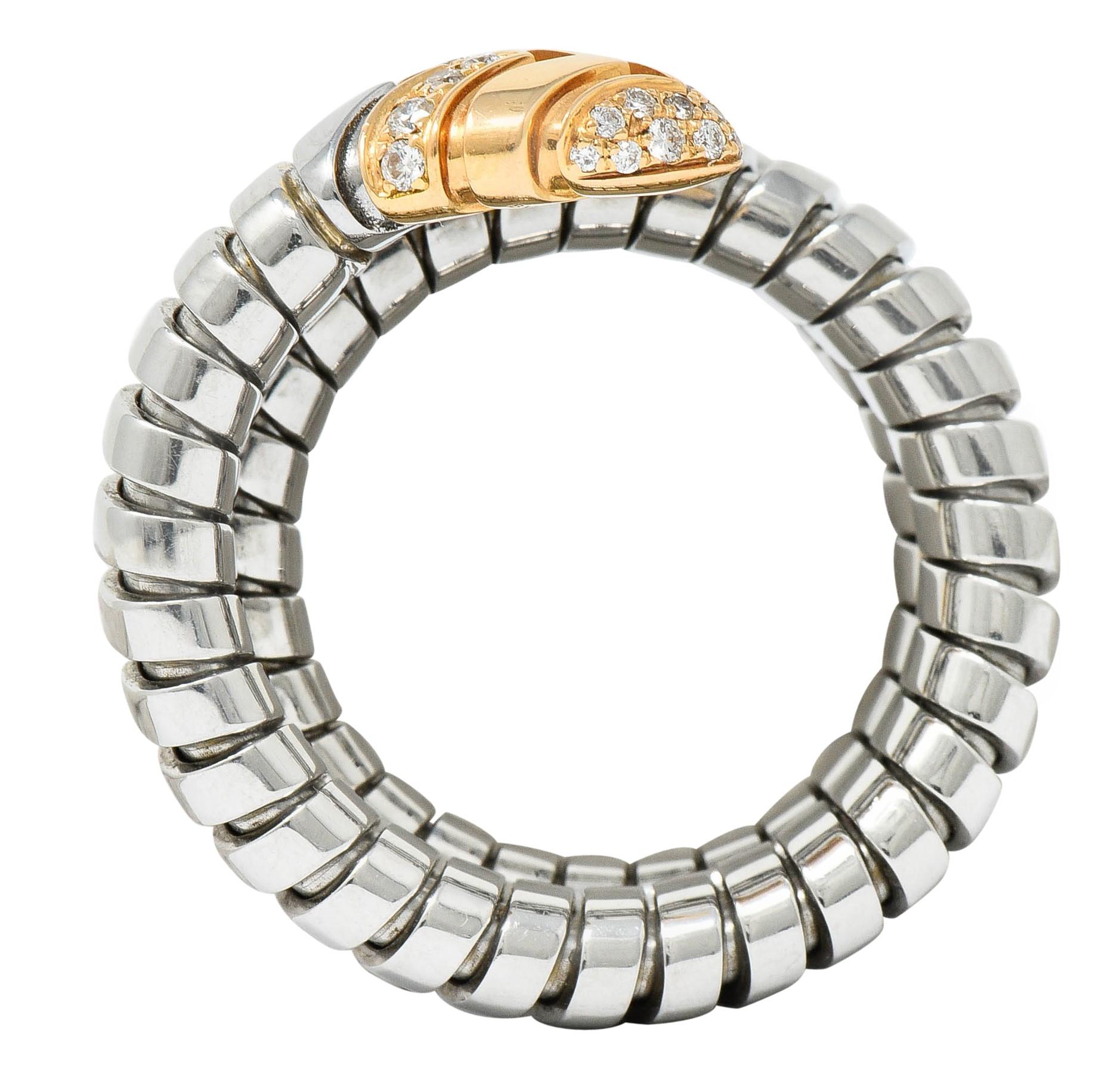 Brilliant Cut Bulgari Diamond 18 Karat Rose Gold Steel Tubogas Serpenti Ring