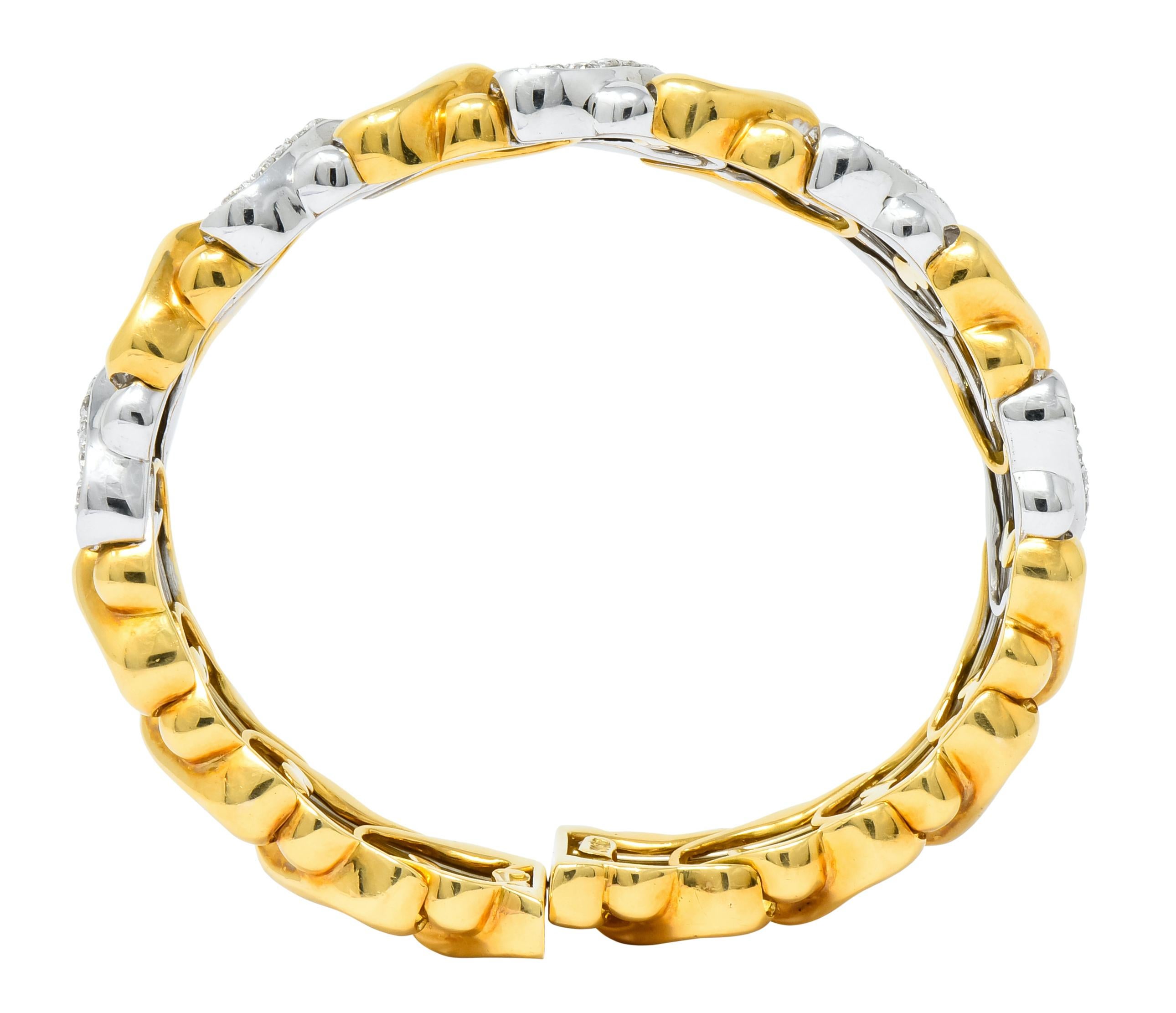 Women's or Men's Bulgari Diamond 18 Karat Two-Tone Yellow White Gold Heart Cuff Bracelet